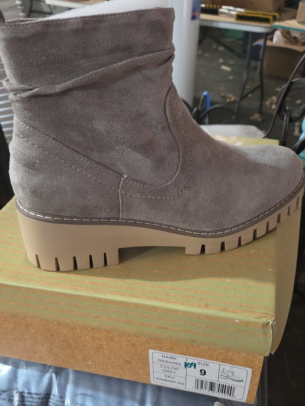 Very G Gray Suede Lug-Sole Ankle Boot
